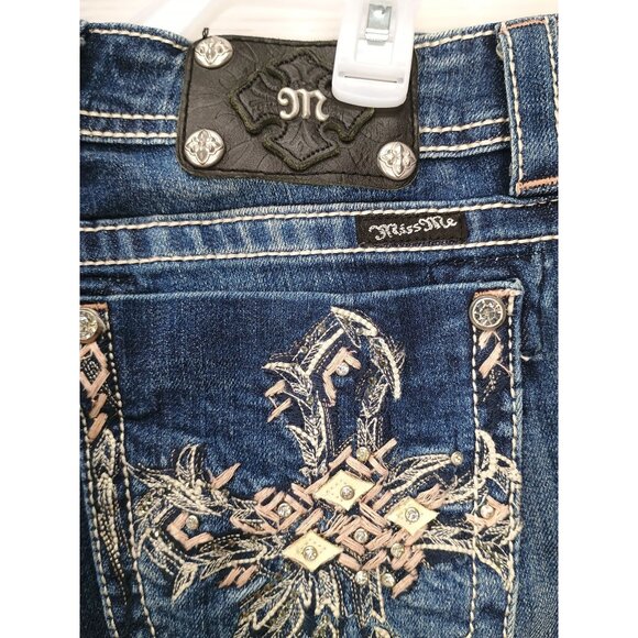Miss Me Womens Bootcut JP54943 Jeans Size 30 Embroidered Pockets Denim Blue - Picture 5 of 10